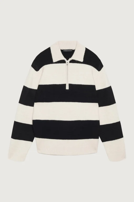 STRIPED RUGBY POLO SWEATER