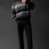STRIPED TEXTURED KNIT CREWNECK SWEATER