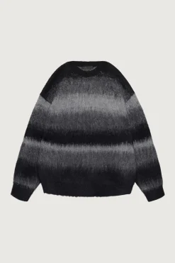 STRIPED TEXTURED KNIT CREWNECK SWEATER