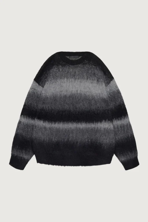 STRIPED TEXTURED KNIT CREWNECK SWEATER