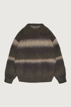 STRIPED TEXTURED KNIT CREWNECK SWEATER