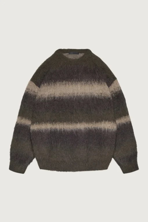 STRIPED TEXTURED KNIT CREWNECK SWEATER