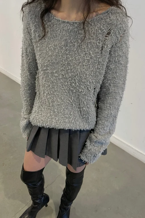 TEXTURED DISTRESSED SWEATER