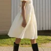 TEXTURED PUFF SLEEVE MIDI DRESS
