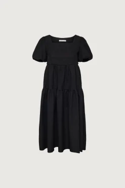 TEXTURED PUFF SLEEVE MIDI DRESS