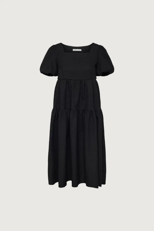 TEXTURED PUFF SLEEVE MIDI DRESS