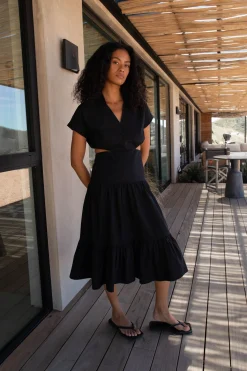 TIERED MIDI DRESS WITH CUTOUTS