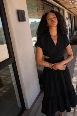TIERED MIDI DRESS WITH CUTOUTS