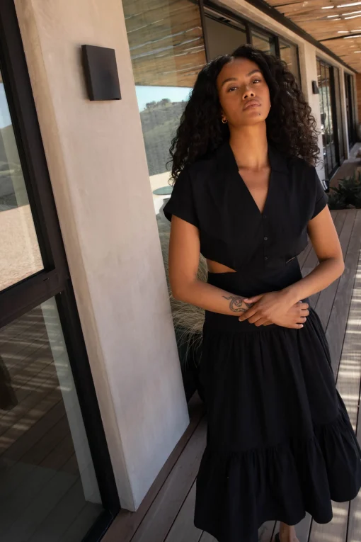 TIERED MIDI DRESS WITH CUTOUTS