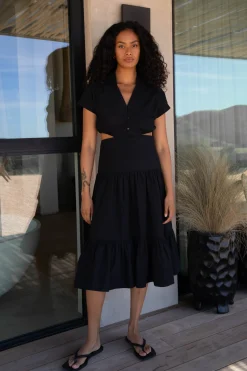 TIERED MIDI DRESS WITH CUTOUTS