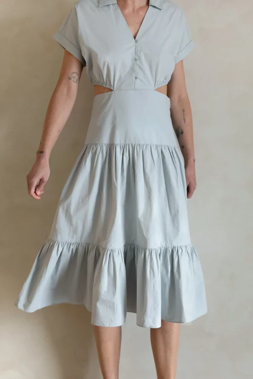 TIERED MIDI DRESS WITH CUTOUTS