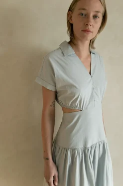 TIERED MIDI DRESS WITH CUTOUTS