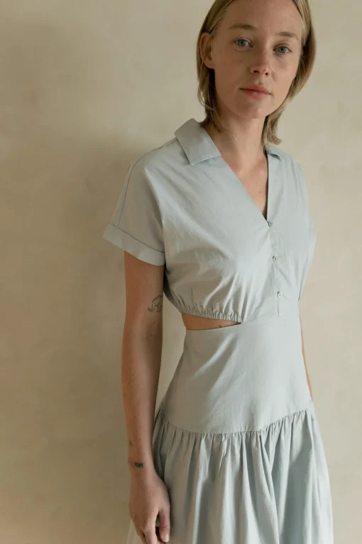 TIERED MIDI DRESS WITH CUTOUTS