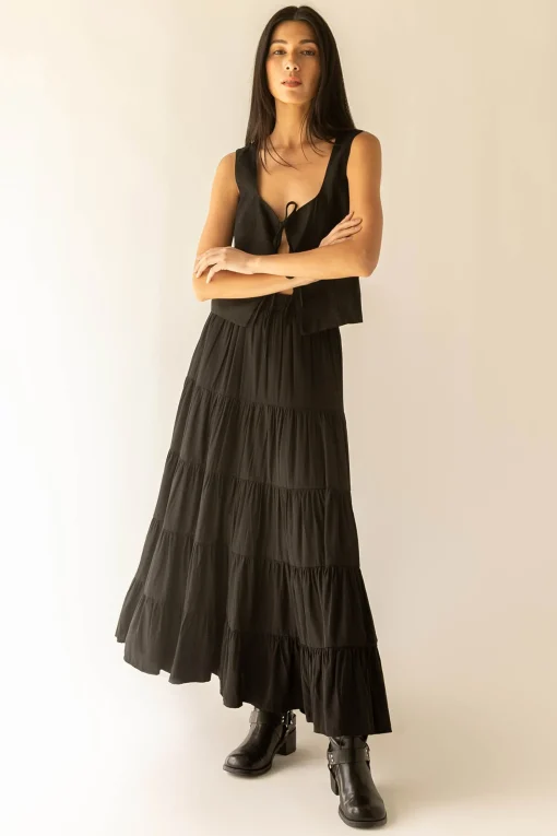 TIERED SKIRT WITH ELASTIC WAISTBAND