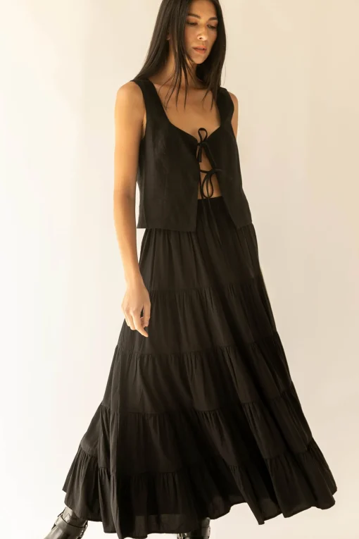 TIERED SKIRT WITH ELASTIC WAISTBAND