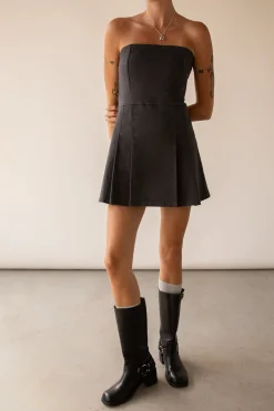 TWILL TUBE PLEATED MINI DRESS