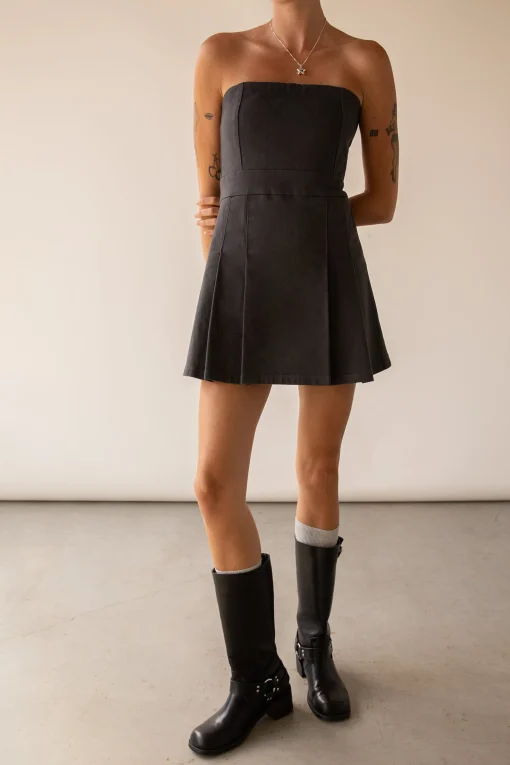 TWILL TUBE PLEATED MINI DRESS