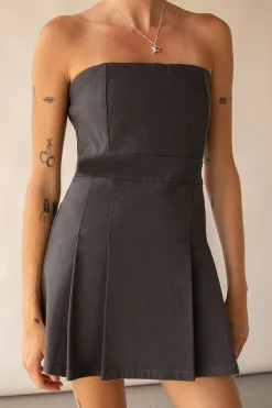 TWILL TUBE PLEATED MINI DRESS