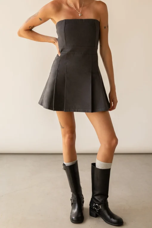 TWILL TUBE PLEATED MINI DRESS