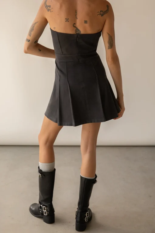 TWILL TUBE PLEATED MINI DRESS