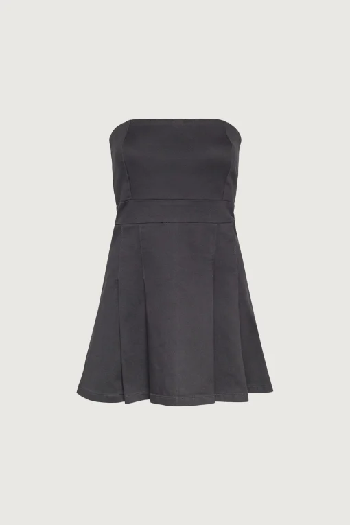 TWILL TUBE PLEATED MINI DRESS