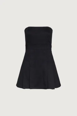 TWILL TUBE PLEATED MINI DRESS