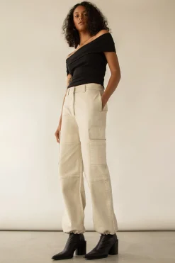 TWILL WIDE LEG CARGO PANT WITH SHOCK CORD