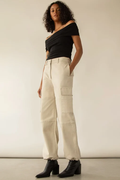 TWILL WIDE LEG CARGO PANT WITH SHOCK CORD