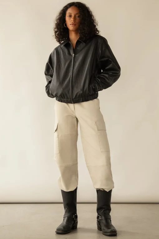 TWILL WIDE LEG CARGO PANT WITH SHOCK CORD