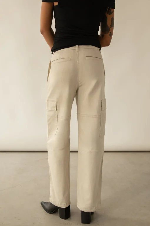 TWILL WIDE LEG CARGO PANT WITH SHOCK CORD