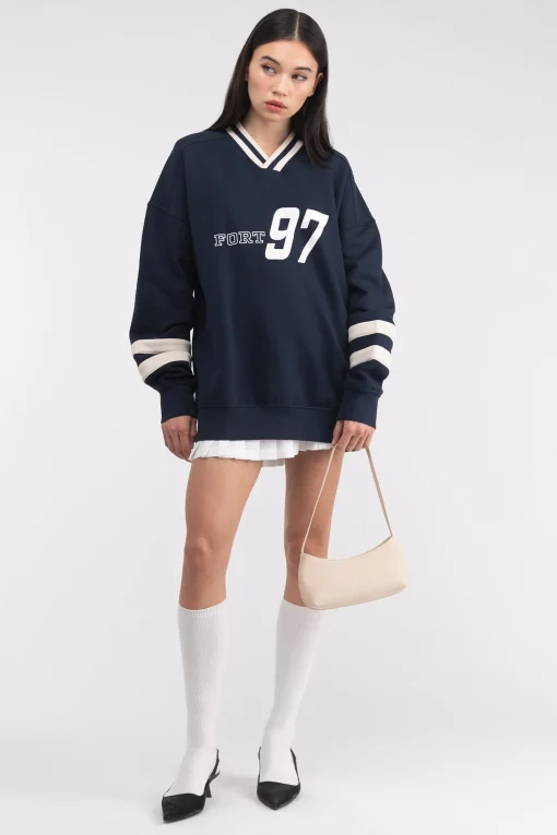 VARSITY GRAPHIC JERSEY SWEATSHIRT
