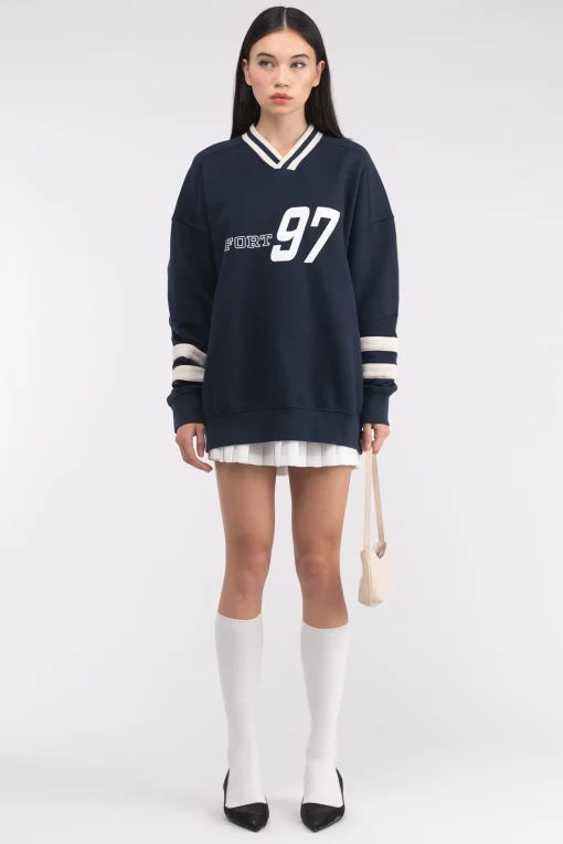 VARSITY GRAPHIC JERSEY SWEATSHIRT