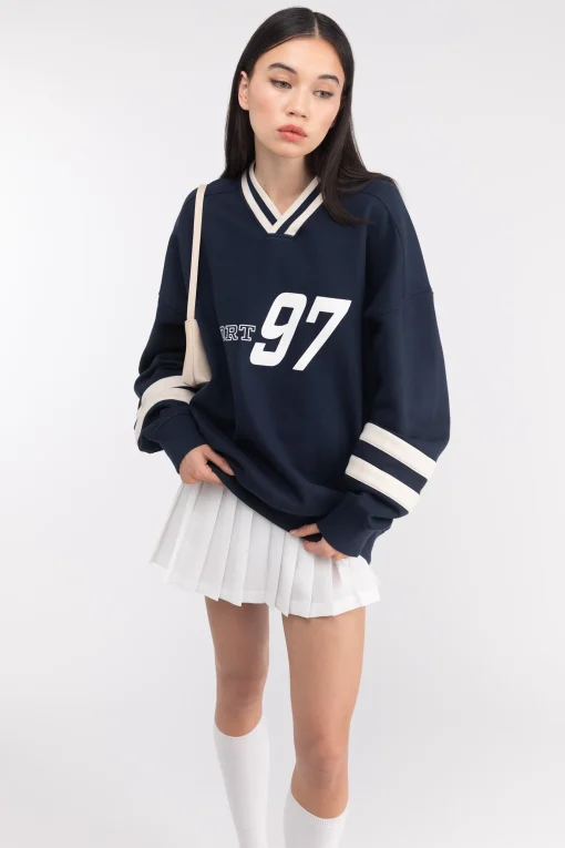 VARSITY GRAPHIC JERSEY SWEATSHIRT