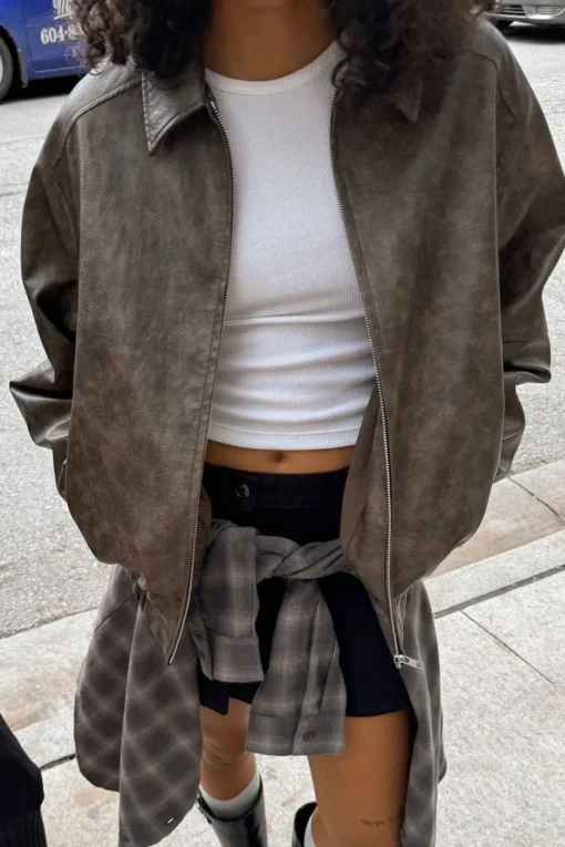 VEGAN LEATHER BOMBER JACKET
