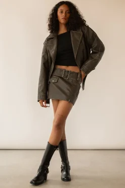 VEGAN LEATHER MOTO MINI SKIRT