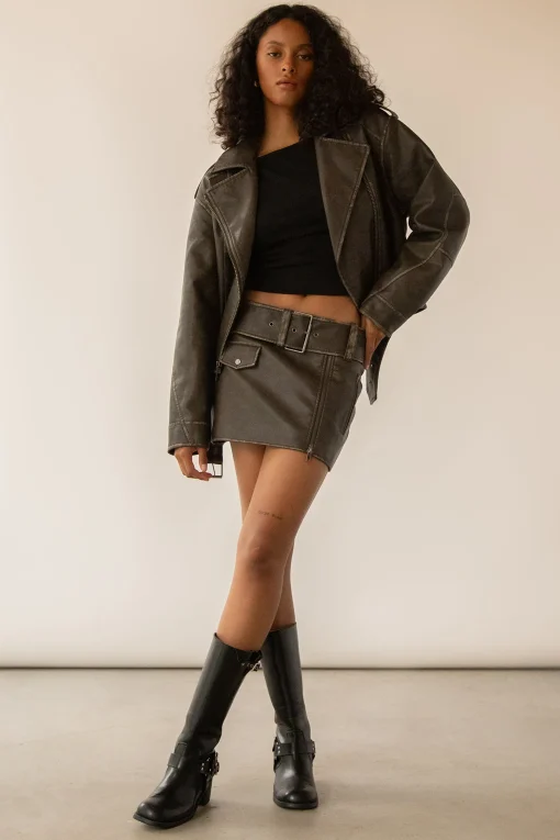 VEGAN LEATHER MOTO MINI SKIRT