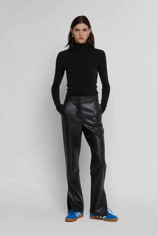 VEGAN LEATHER PANT WITH SIDE SLIT