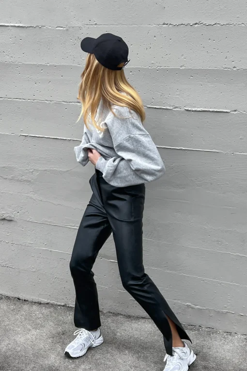VEGAN LEATHER PANT WITH SIDE SLIT