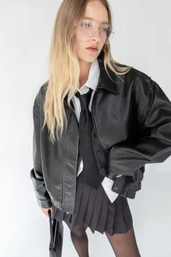 VINTAGE INSPIRED VEGAN LEATHER BOMBER JACKET