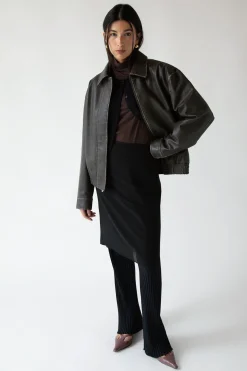 VINTAGE INSPIRED VEGAN LEATHER BOMBER JACKET