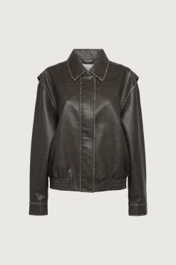 VINTAGE INSPIRED VEGAN LEATHER BOMBER JACKET