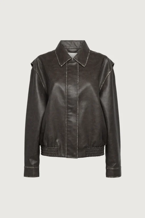 VINTAGE INSPIRED VEGAN LEATHER BOMBER JACKET