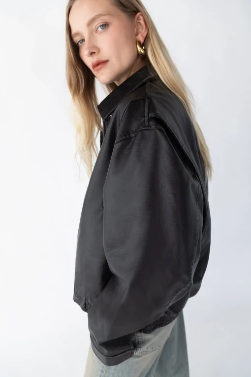 VINTAGE INSPIRED VEGAN LEATHER BOMBER JACKET