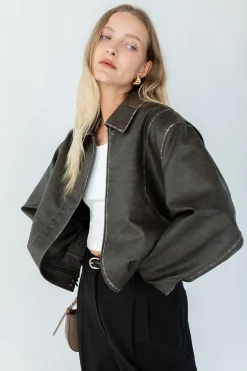 VINTAGE INSPIRED VEGAN LEATHER BOMBER JACKET
