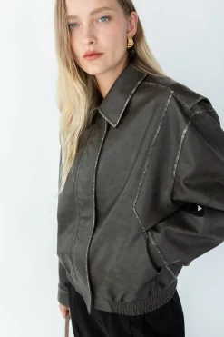 VINTAGE INSPIRED VEGAN LEATHER BOMBER JACKET