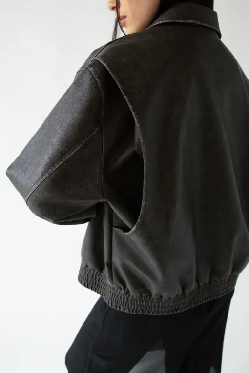 VINTAGE INSPIRED VEGAN LEATHER BOMBER JACKET