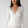 V-NECK LACE TRIM BUTTON FRONT CARDIGAN