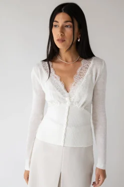 V-NECK LACE TRIM BUTTON FRONT CARDIGAN