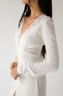 V-NECK LACE TRIM BUTTON FRONT CARDIGAN