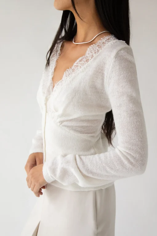 V-NECK LACE TRIM BUTTON FRONT CARDIGAN